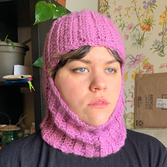 ribbed knit light purple balaclava - Picture 1 of 5